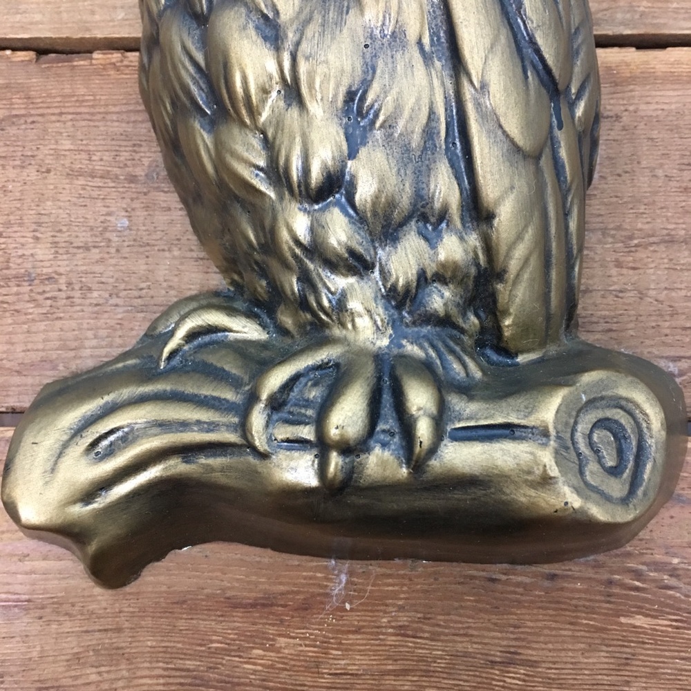 Vintage Plaster Paris Antiqued Gold Metallic Owl Branch Wall Art - Picture 5 of 8